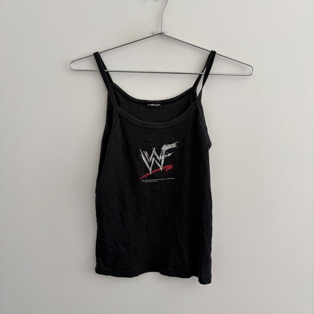 Vintage 2001 WWF World Wrestling Federation Logo Cami Tank Top Black